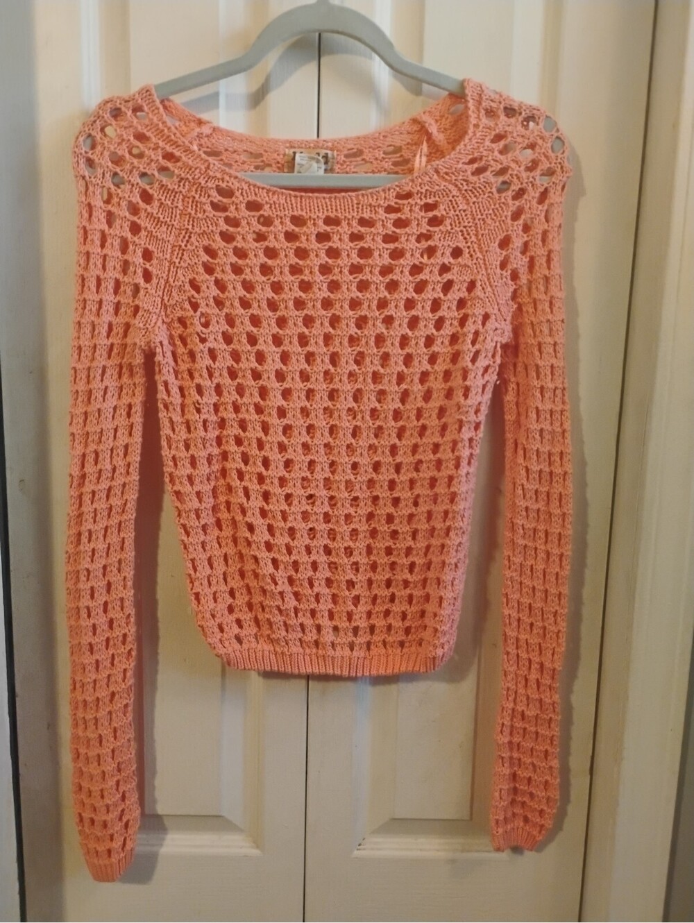 Peach Crochet Knit Pullover Sweater
